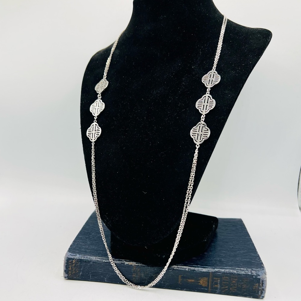 Vintage silver MONET 30” 2-strand long chain necklace geometric connectors